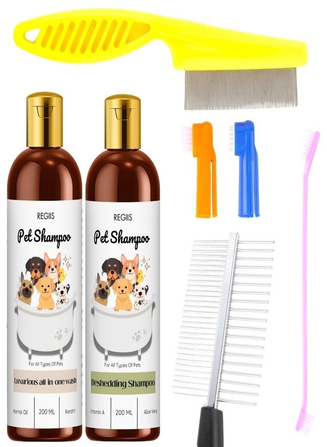 Regiis Pet Shampoo Set, All-in-One Wash and Deshedding Formula, 200 ml Each, with Grooming Tools(Pack of 5) - Image 1